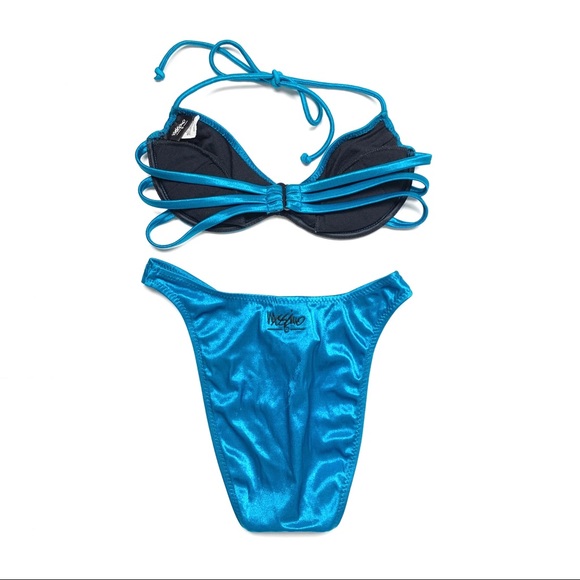 Vintage 80s 90s mossimo metallic blue bikini set - Picture 2 of 5